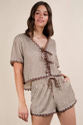 VERY J Wave Trim Detail Knit Top & Shorts Set OutfitFlow